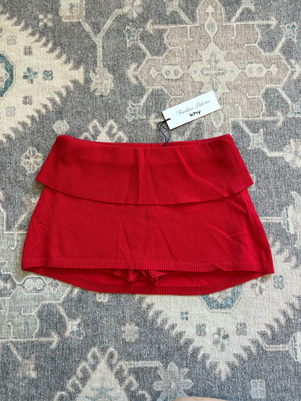 Frankie's Bikinis Red Ribbed Swim Coverup Skort
